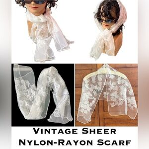 Vintage Sheer Floral Jacquard-like Burnout-like Scarf - Vanilla/Cream